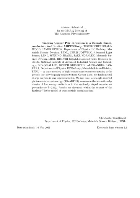 (PDF) Tracking Cooper Pair Formation in a Cuprate Superconductor: An Ultrafast ARPES Study ...