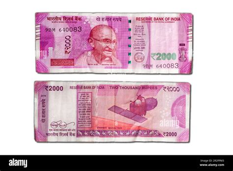 2000 indian rupee note front and back side on white background. 2000 ...