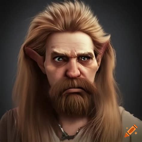 Realistic dwarf resembling sam elliot, long hair, drooping long ...