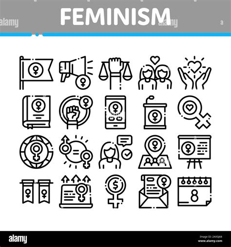 Feminism Woman Power Collection Icons Set Vector Stock Vector Image ...