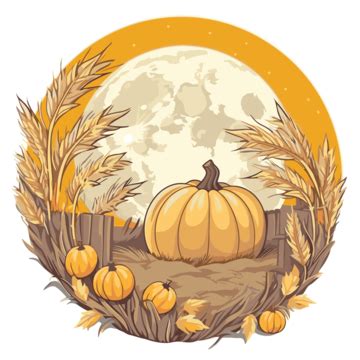 Harvest Moon Vector, Sticker Clipart Autumn Full Moon With Pumpkin And ...