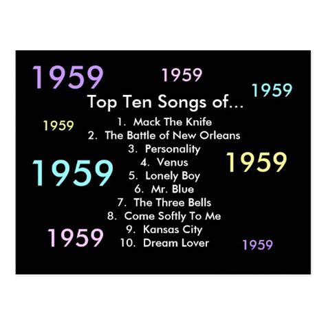 1959 Songs Postcard | Zazzle