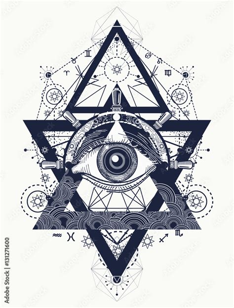 All seeing eye tattoo art vector. Freemason and spiritual symbol vector ...