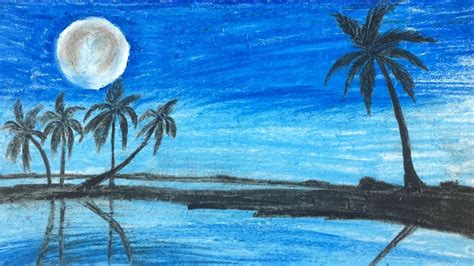 Moonlight Night Scenery Drawing Easy | Night scenery, Easy drawings ...