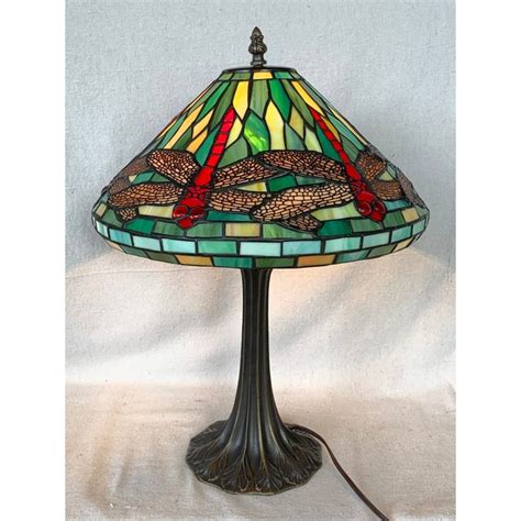 Vintage Tiffany Style Stained Glass Dragonfly Lamp | Chairish