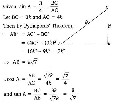 If sin A = 3/4, calculate cos A and tan A - CBSE Class 10 Maths - Learn ...