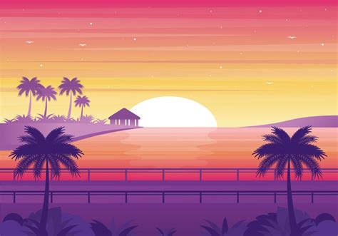 Vector Sunset Landscape Illustration | Landscape illustration, Landscape wallpaper, Sunset landscape