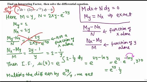 Solving Non-Exact differential equations: Example 2 - YouTube