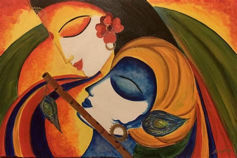 Radha Krishna Painting, Indian Contemporary Art, Traditional, Couple Figurative Art, Modern Wall ...