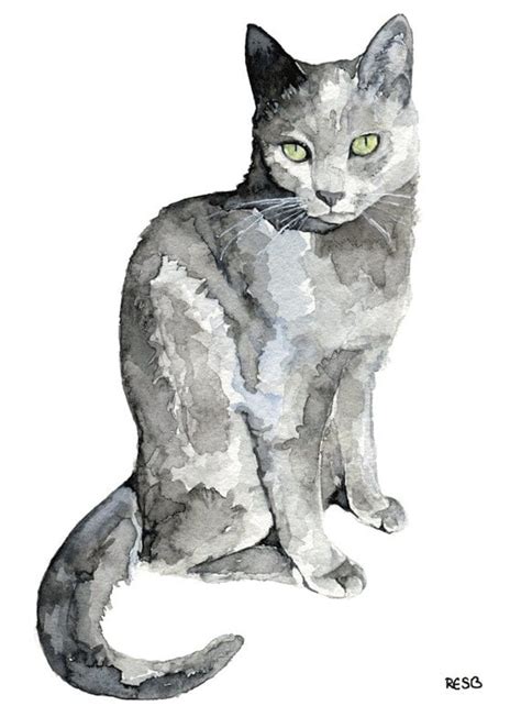 Grey Cat Painting Print from my Original Watercolor Painting