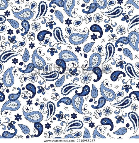 Seamless Blue Paisley Pattern White Background Stock Vector (Royalty ...