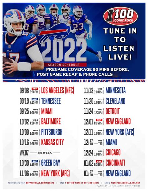 Buffalo Bills Printable Schedule 2023-24