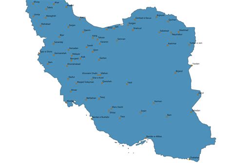 Map of Iran With Cities SVG Vector - Cities Map