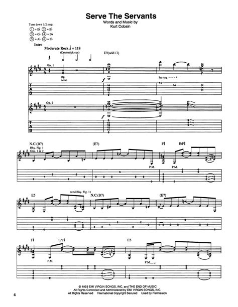 Serve The Servants by Nirvana Sheet Music for Guitar Tab at Sheet Music ...