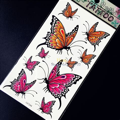 Waterproof Pink Gold Butterfly Tattoo Sticker For Women Body Art Decals Fake Water Transfer ...