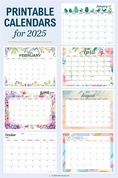 2025 Calendar Printable Pages - Free Monthly Planners