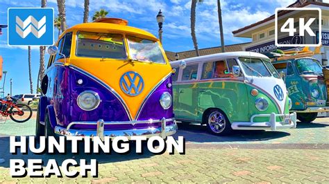 [4K] Volkswagen VW Bus Show in Huntington Beach Pier California Kowabunga Van Klan Walking Tour ...