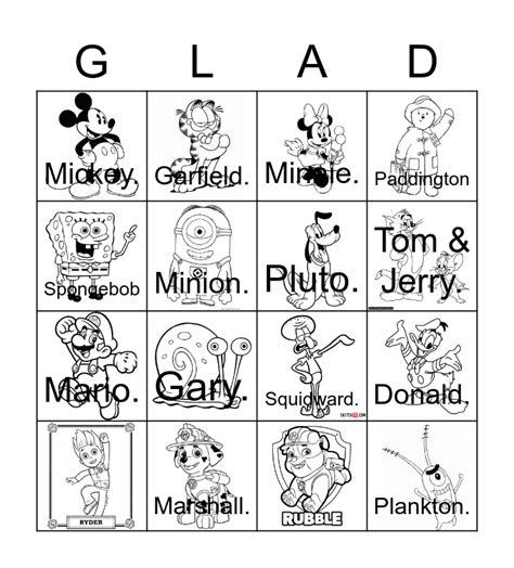 Cartoon Bingo Card