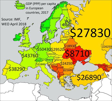 GDP per Capita in Europe 1890 vs 2017 - Vivid Maps