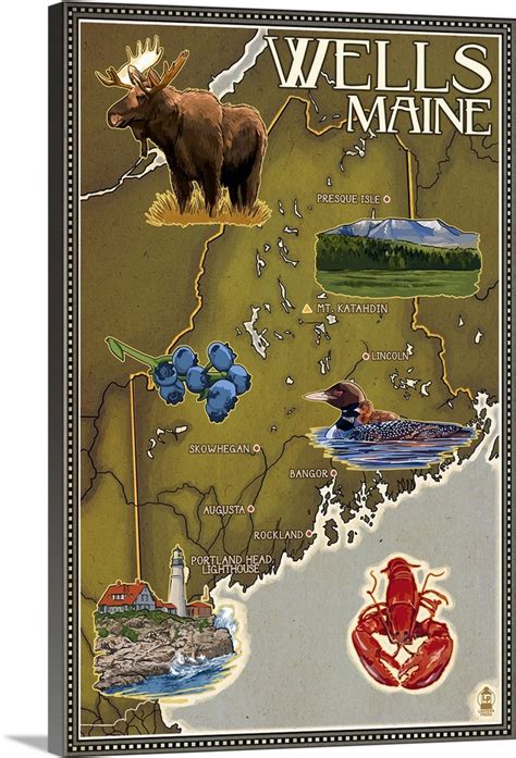 Wells, Maine, Map and Icons Wall Art, Canvas Prints, Framed Prints, Wall Peels | Great Big Canvas