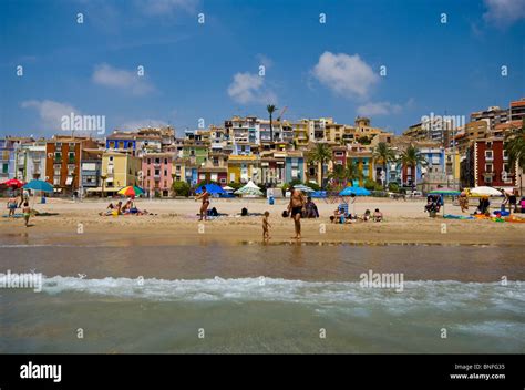 The Beach At Villajoyosa Spain With Colourful Moorish Buildings In The ...