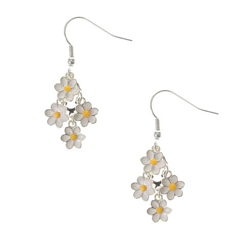 Daisy Chandelier Drop Earrings | Claire's Girls Earrings, Silver Drop ...