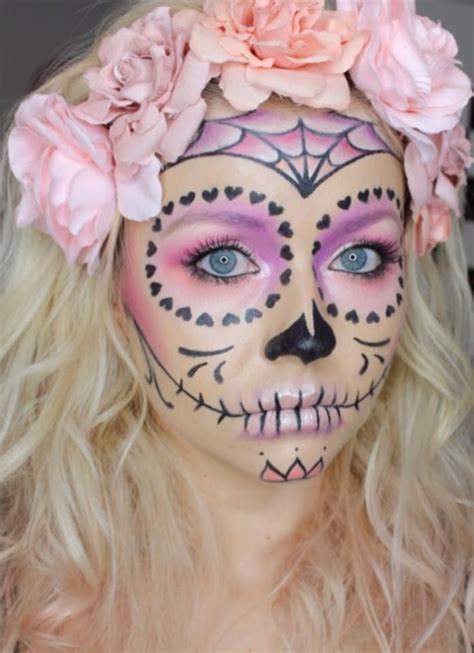 Girly pink sugar skull Halloween day of the dead | Sugar skull makeup, Halloween makeup looks ...