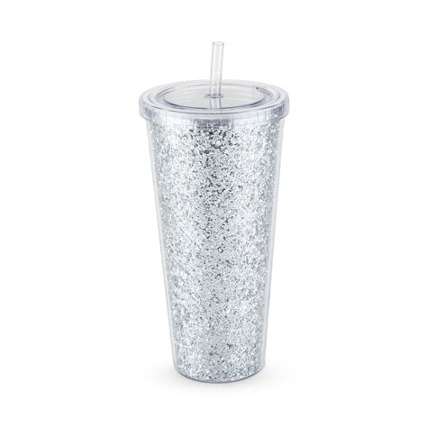 Wine Tumbler, Glam Silver Double Wall Glitter Insulated Travel Coffee ...