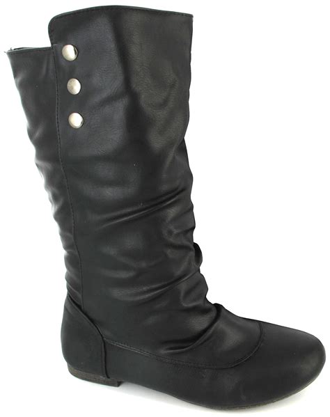 GIRLS SCHOOL BOOTS LADIES WOMENS FLAT PLAIN WINTER RIDING MID CALF SHOES SIZE 3- | eBay