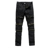 Calsunbaby Men's Distressed Ripped Biker Moto Denim Pants Slim Fit Jeans Black 28 - Walmart.com