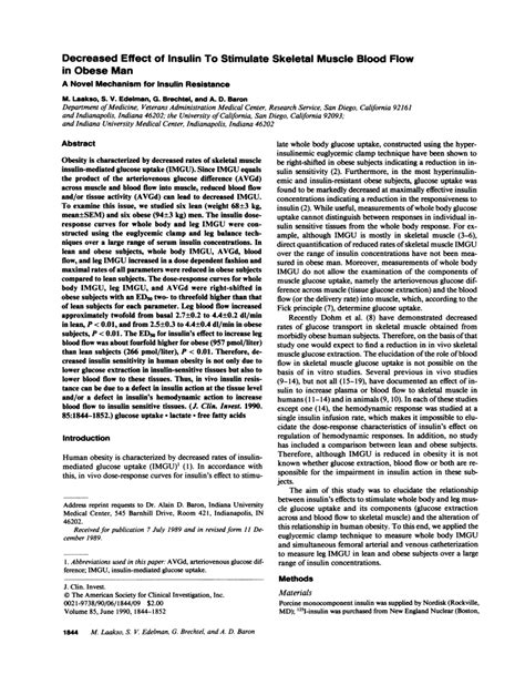 (PDF) Decreased effect of insulin to stimulate skeletal muscle blood flow in obese man: A novel ...