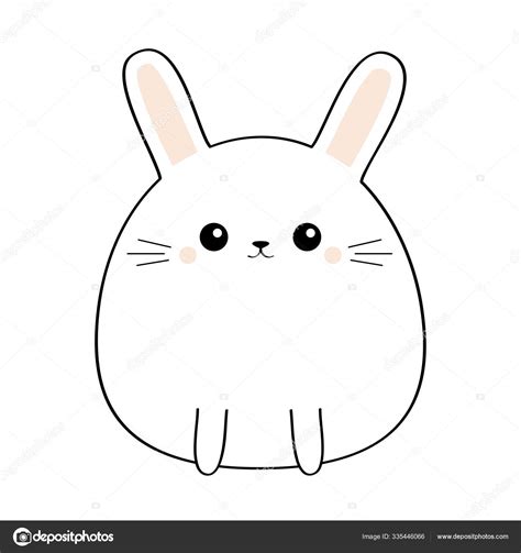 Bunny rabbit. Cute kawaii cartoon character.Funny head face. Doodle linear sketch. Pink cheeks ...