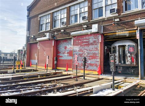 Bronx, New York - January 31, 2016: 240th Street Train Yard (Van Cortlandt Yard) for maintenance ...