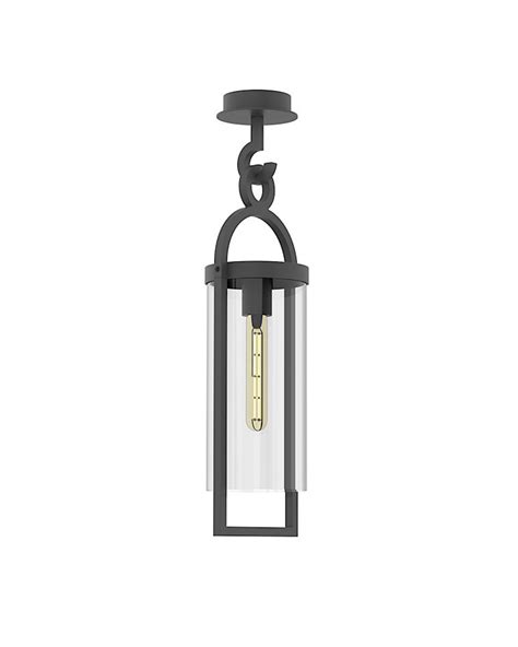 Outdoor hanging lamp 62cm E27 in grey aluminum and transparent glass IP54