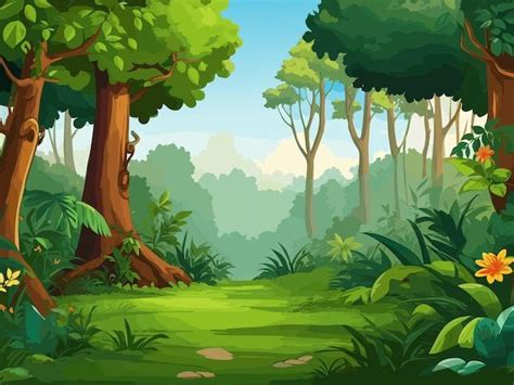 Premium Vector | Wild Background Forest Illustration with Cartoon Trees ...