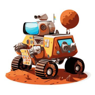 Mars Rover Vector, Sticker Clipart An Orange Alien Vehicle Engrossed With Cactus And Stars ...
