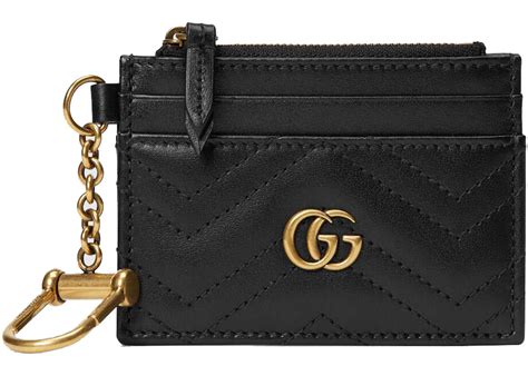 Gucci GG Marmont Keychain Wallet Black in Calfskin Leather with Antique Gold-tone