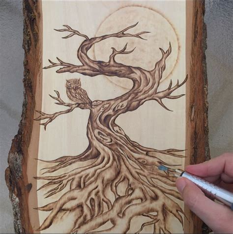 Halloween tree owl woodburning pyrography art wood art by Marisa of ...