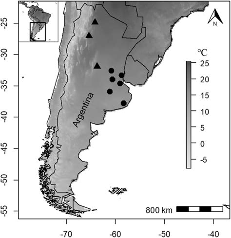 Map of experimental sites on a mean annual temperature gradient ...