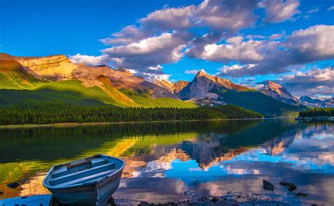 landscape, Photography, Nature, Summer, Lake, Morning, Reflection, Calm waters, Boat, Mountains ...