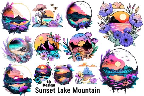 Sunset Lake Mountain Graphic by Bundle · Creative Fabrica