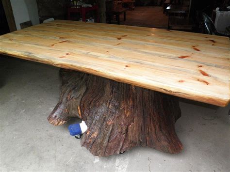 Custom Real Oak Tree Trunk Kitchen Dining Table - One Of Our Current Projects by Old Farm Amish ...