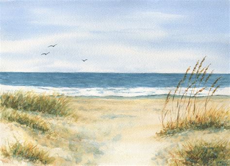 Watercolor Ocean Art Print Lovely Beach Day Digital Download Beach ...