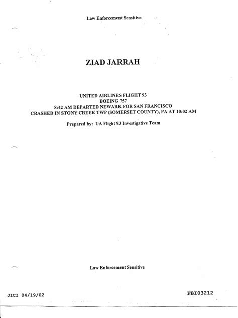 FBI Summary About Alleged Flight 93 Hijacker Ziad Jarrah | PDF | United ...