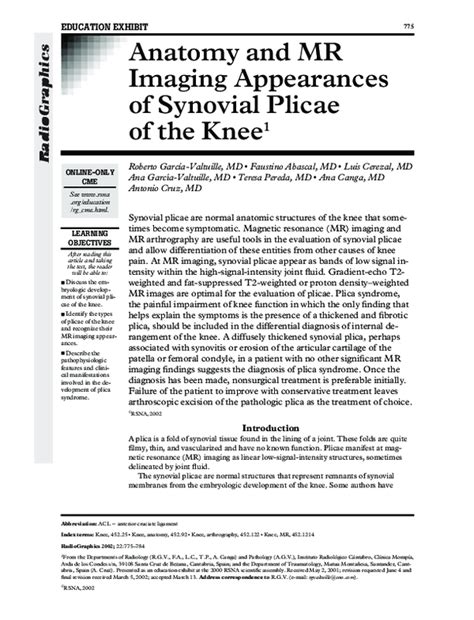 (PDF) Anatomy and MR Imaging Appearances of Synovial Plicae of the Knee | luis cerezal ...