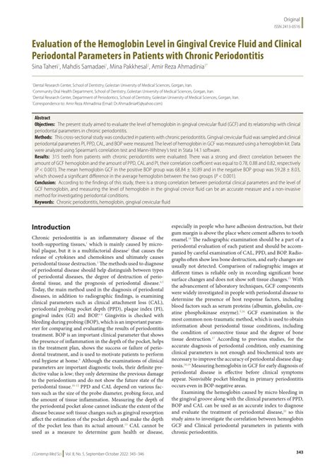 (PDF) Evaluation of the hemoglobin level in gingival crevice fluid and clinical periodontal ...