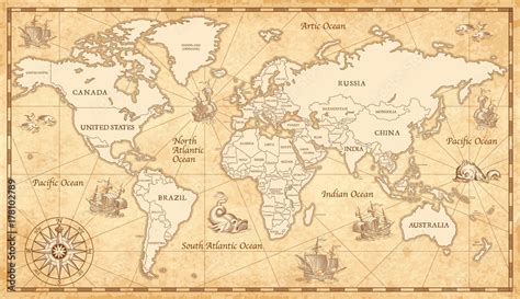 Old Vintage World Map vector de Stock | Adobe Stock