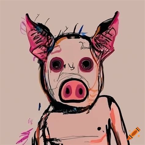 Basquiat-inspired pig drawing