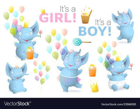 Baby elephant boy and girl birthday object clipart