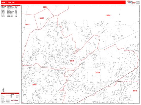 Bartlett Tennessee Zip Code Wall Map (Red Line Style) by MarketMAPS ...